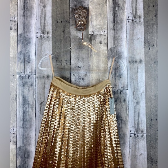 NWT Anthropologie Maeve Natalia Sequined Midi Skirt in Gold Size Small Petite. - Picture 4 of 16